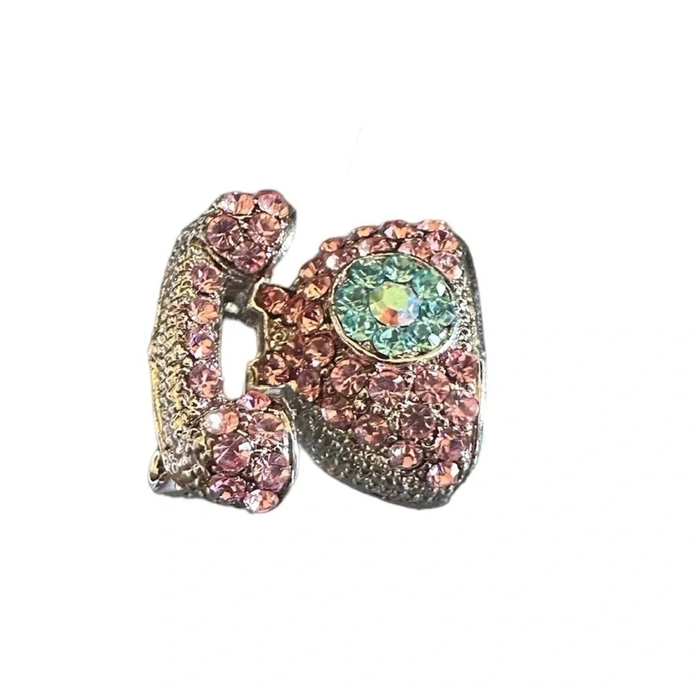 Retro Telephone Brooch Rhinestone Pink Pink Blue Rotary Dial Vintage Style Phone